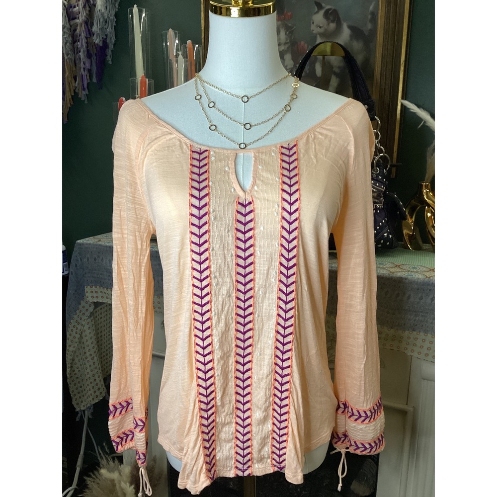 American‎ Eagle Outfitters Peach Embroidered Peasant Blouse Top Small 2058587410